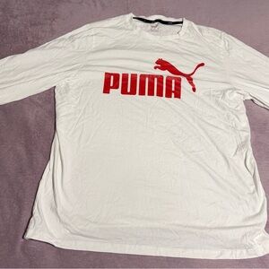 PUMA Men's Long Sleeve White Tee with Red Logo